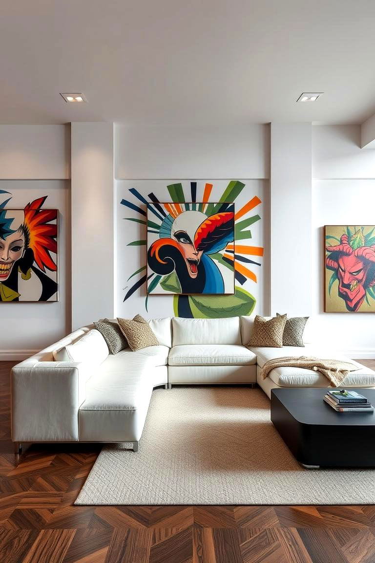 Statement Wall Accents - 24 White Couch Living Room Ideas
