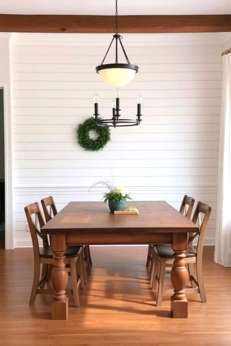 Statement Wall with Shiplap - 24 Modern Farmhouse Dining Room Ideas
