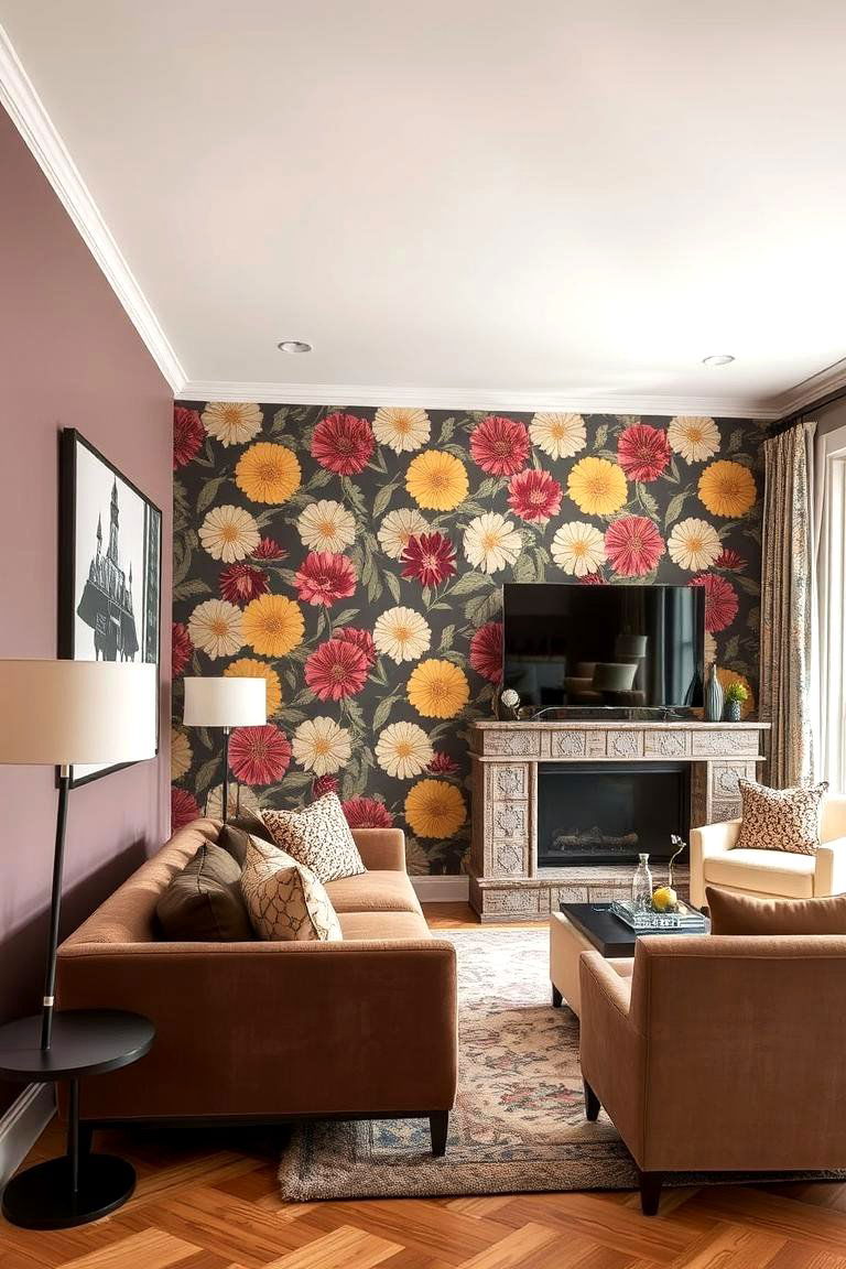 Statement Wallpaper on One Wall - 24 living room wall decor ideas