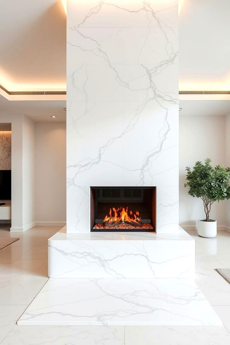 Statement White Marble Fireplace - 24 Floor to Ceiling Fireplace Ideas
