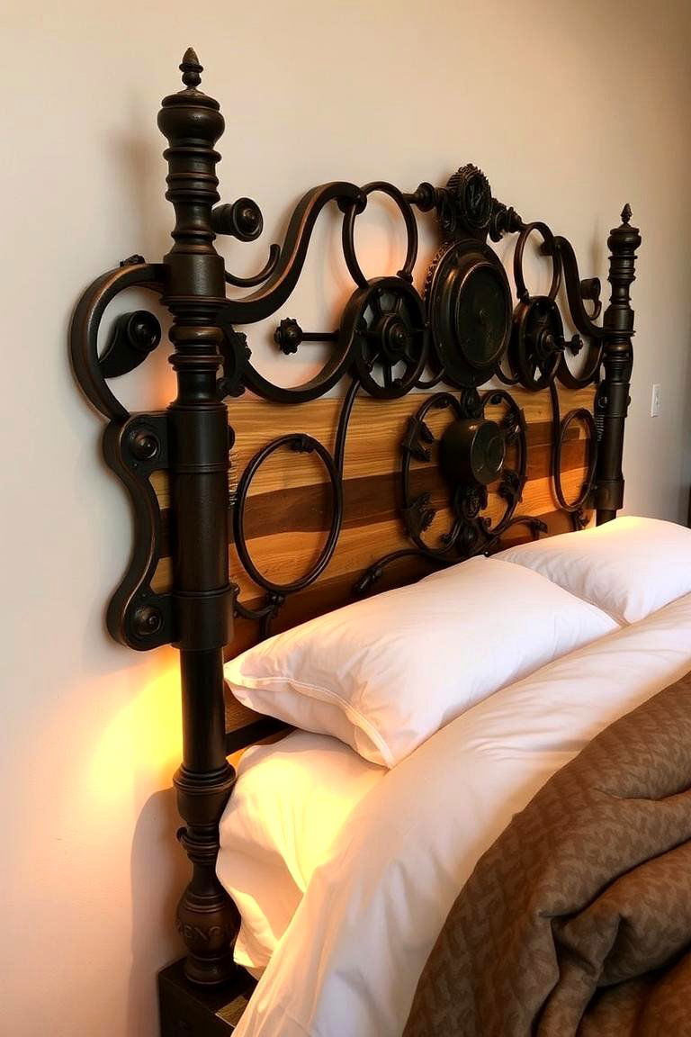 Steampunk Inspired Custom Headboard - 24 Steampunk Bedroom Ideas