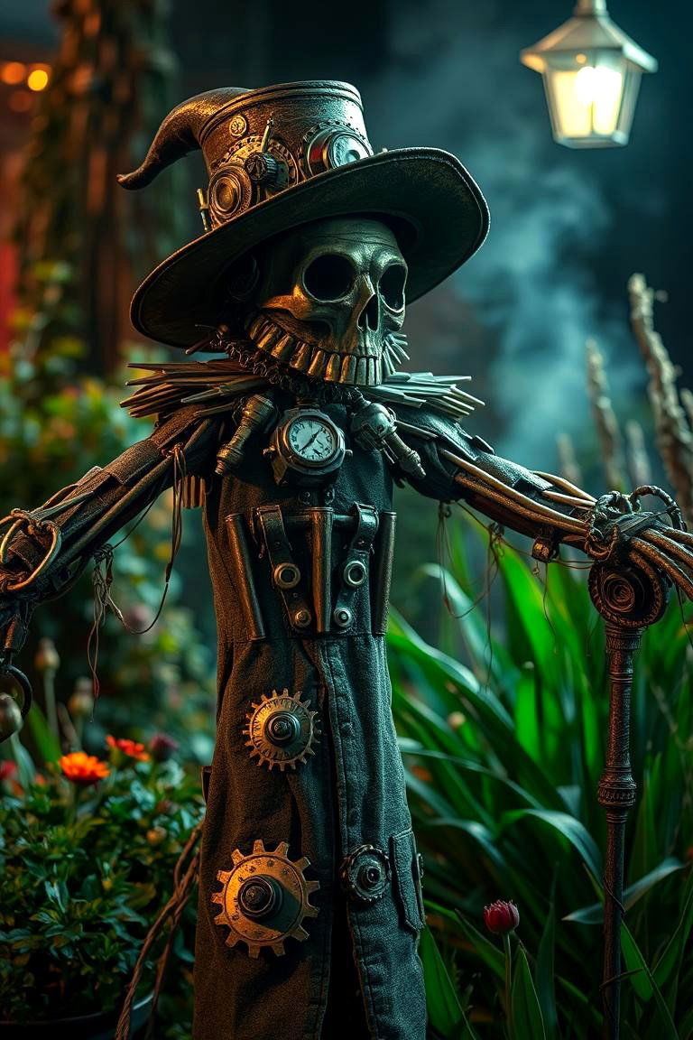 Steampunk Inspired Scarecrow - 24 Garden Scarecrow Ideas