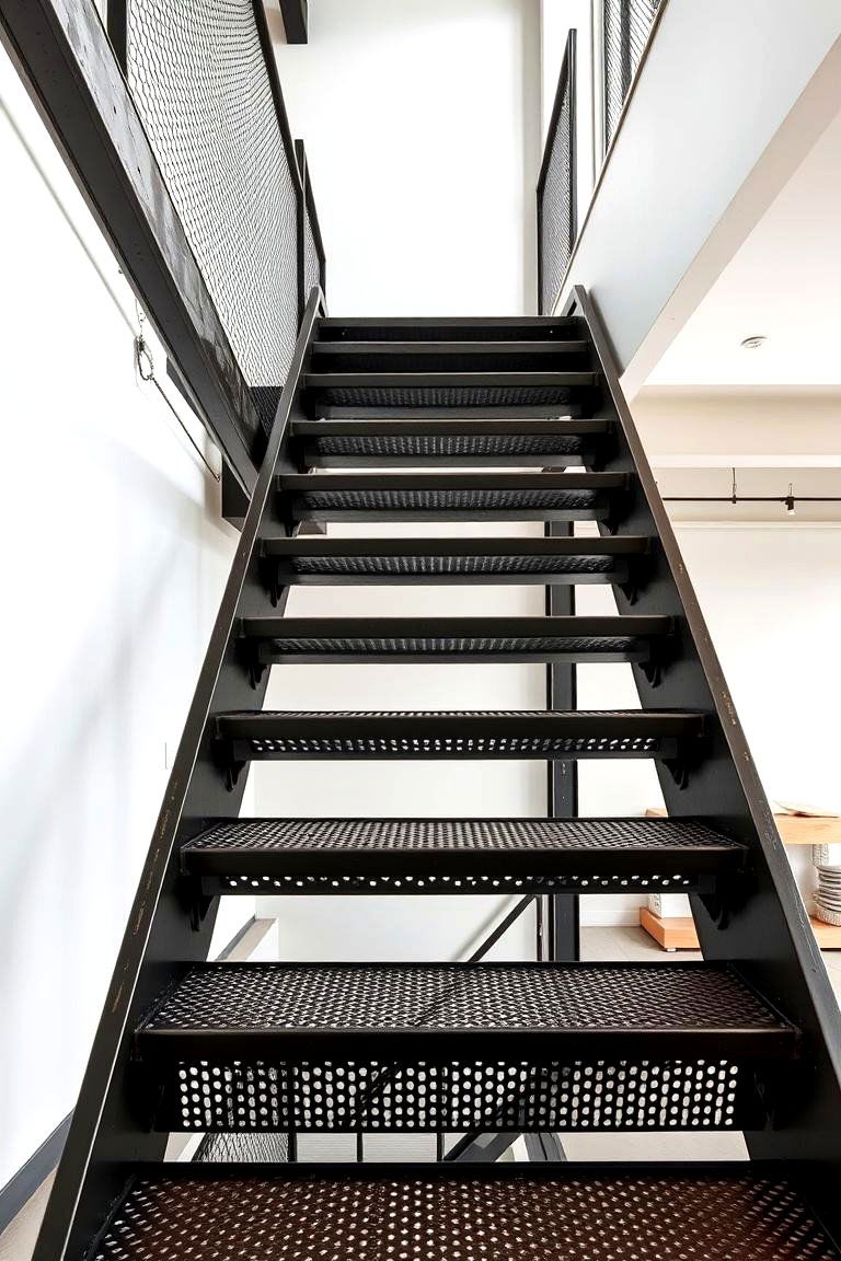 Steel Staircase with Perforated Metal Treads - 24 Open Staircase Ideas