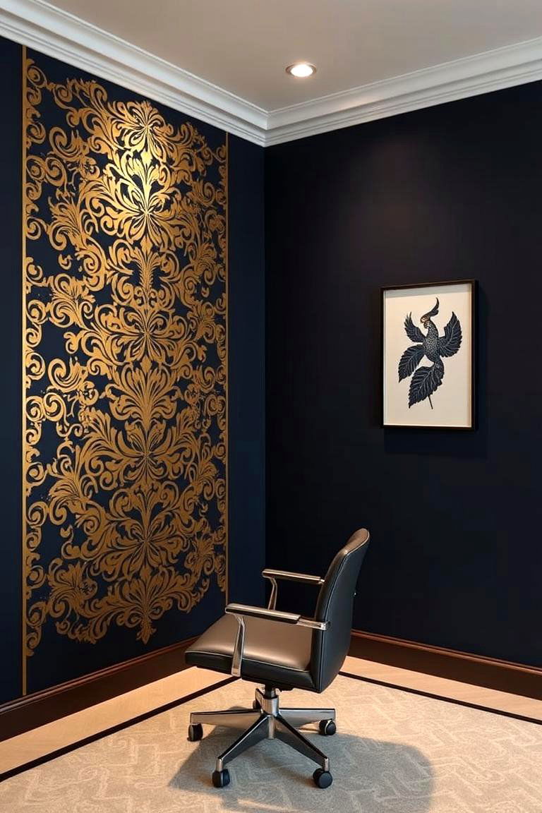 Stencil Pattern Sophistication - 24 Office Accent Wall Ideas