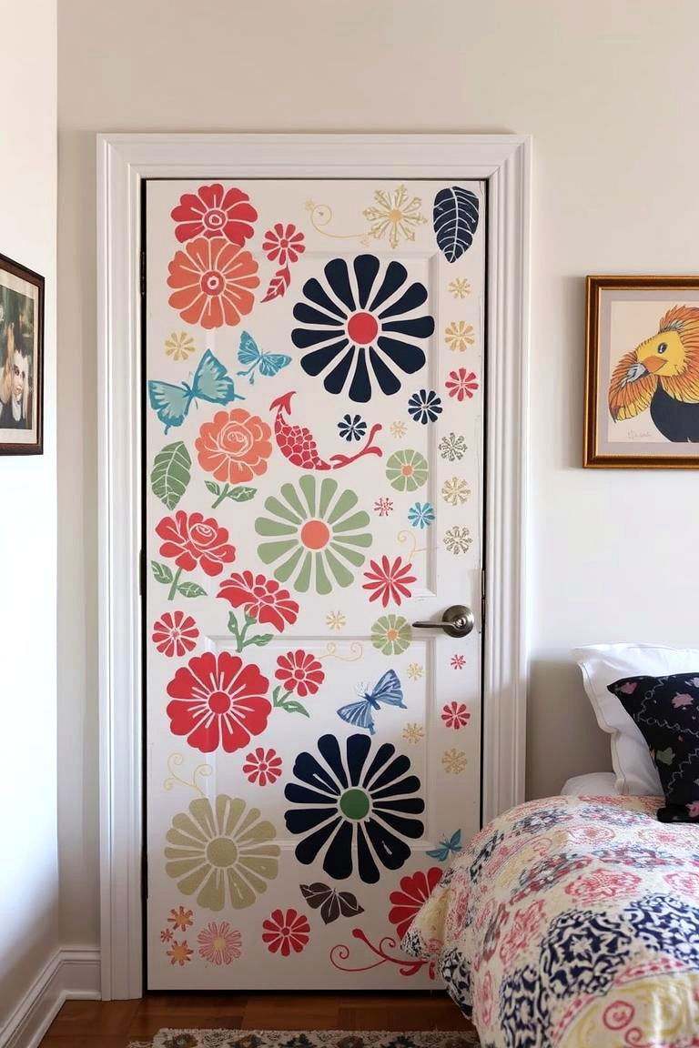 Stenciled Art Designs to Personalize the Door - 24 Bedroom Door Decorating Ideas