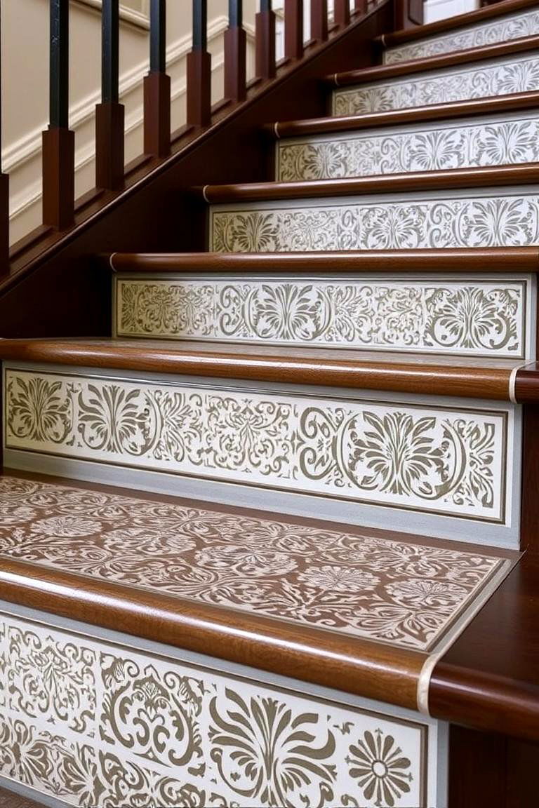 Stenciled Designs Stair Risers - 24 Stair Riser Ideas