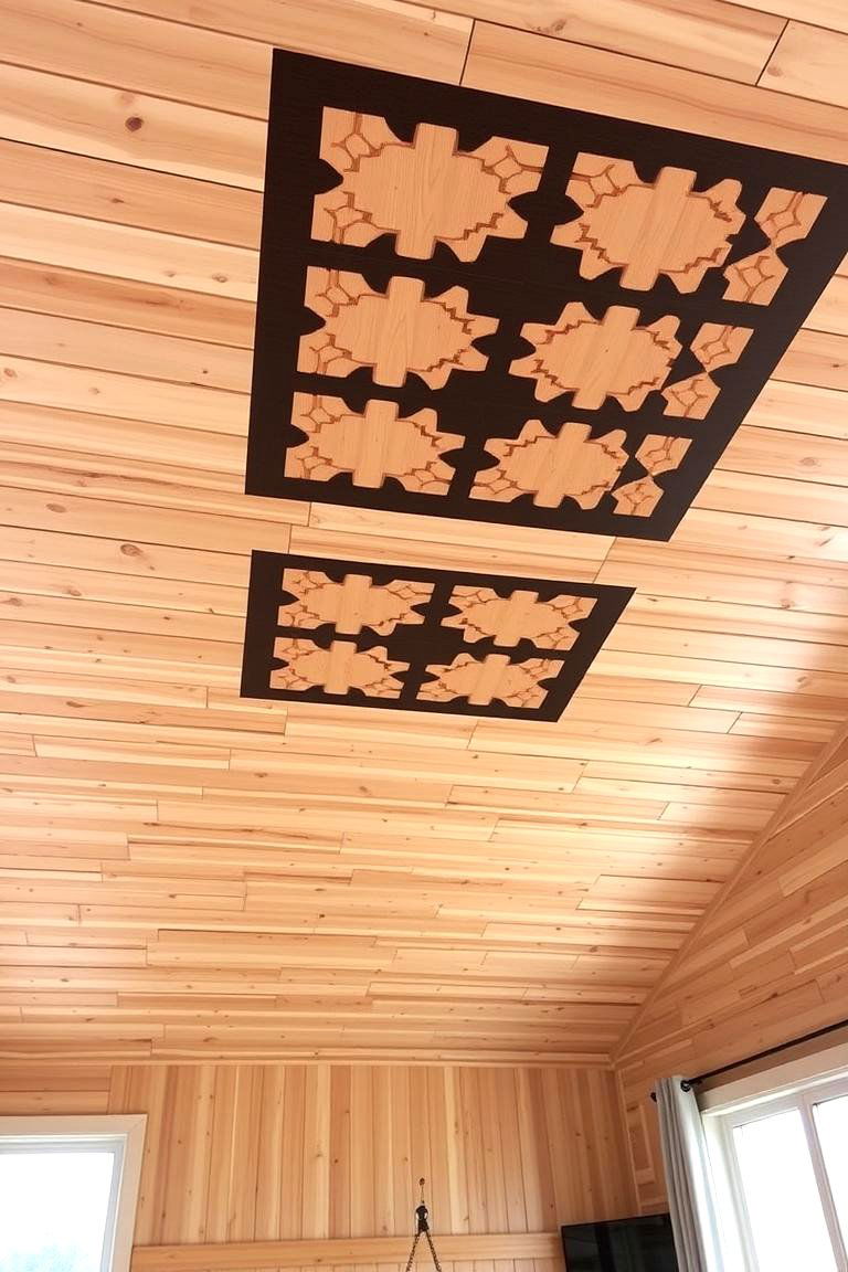 Stenciled Wood Ceiling - 24 Rustic Ceiling Ideas