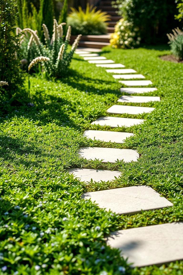 Stepping Stones Over Ground Cover - 24 Rock Walkway Ideas