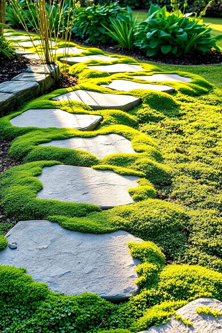 Stepping Stones with Ground Cover - 24 Farmhouse Walkway Ideas