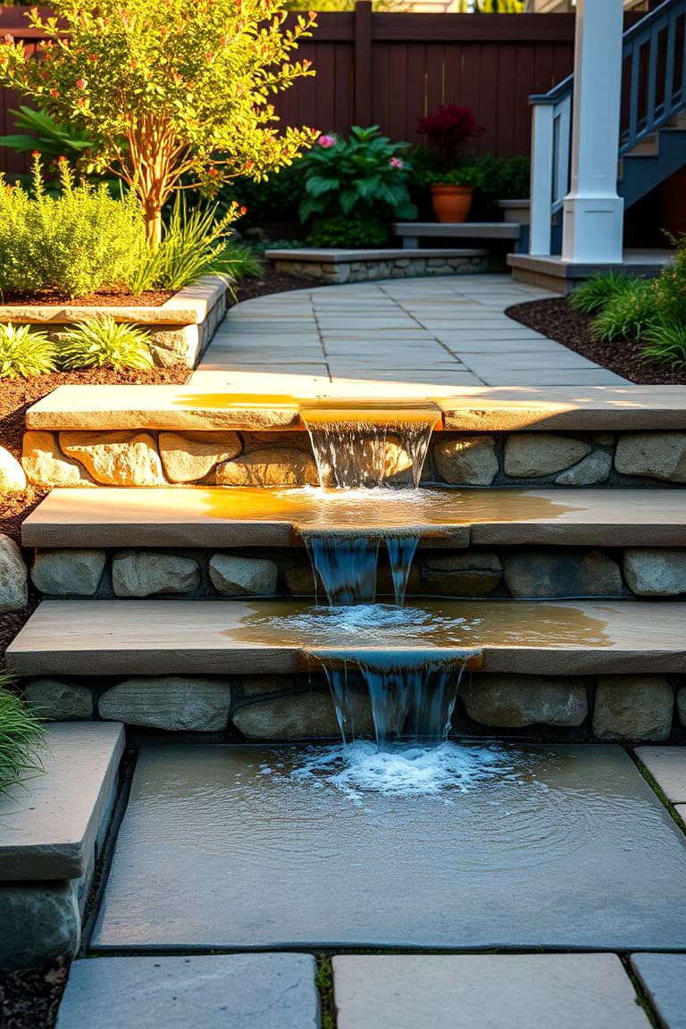 Steps Incorporating a Water Feature - 24 Patio Steps Ideas