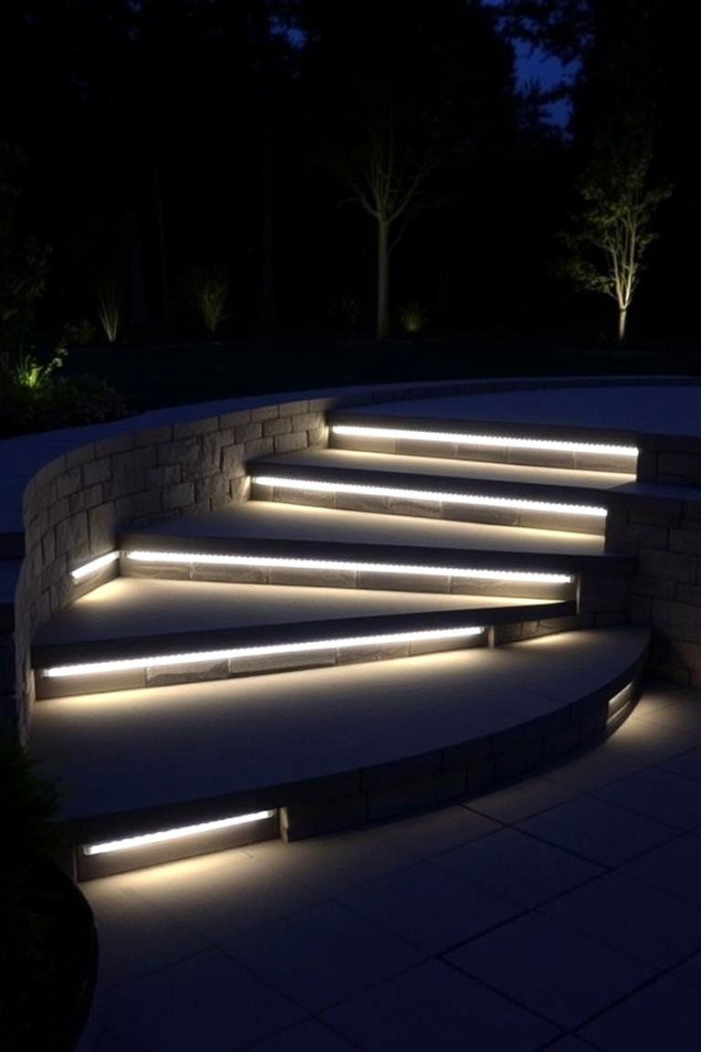 Steps with Built In Lighting Strips - 24 Patio Steps Ideas