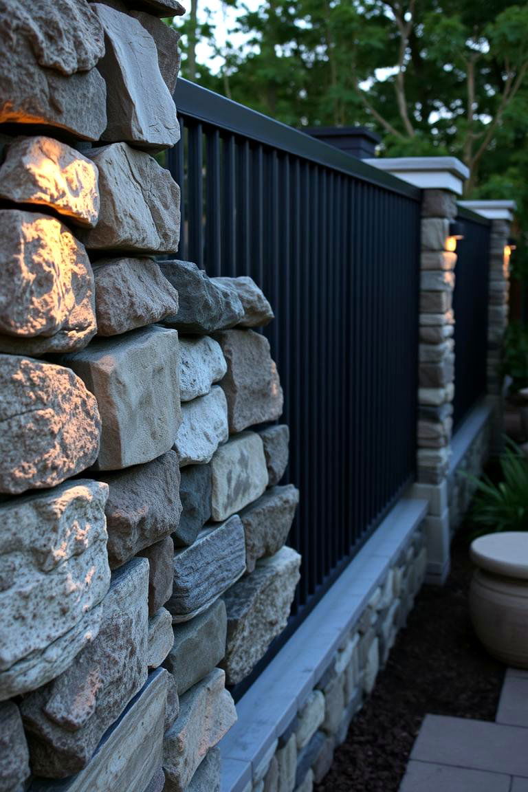 Stone Accented Corner Elegance - 24 Corner Fence Ideas