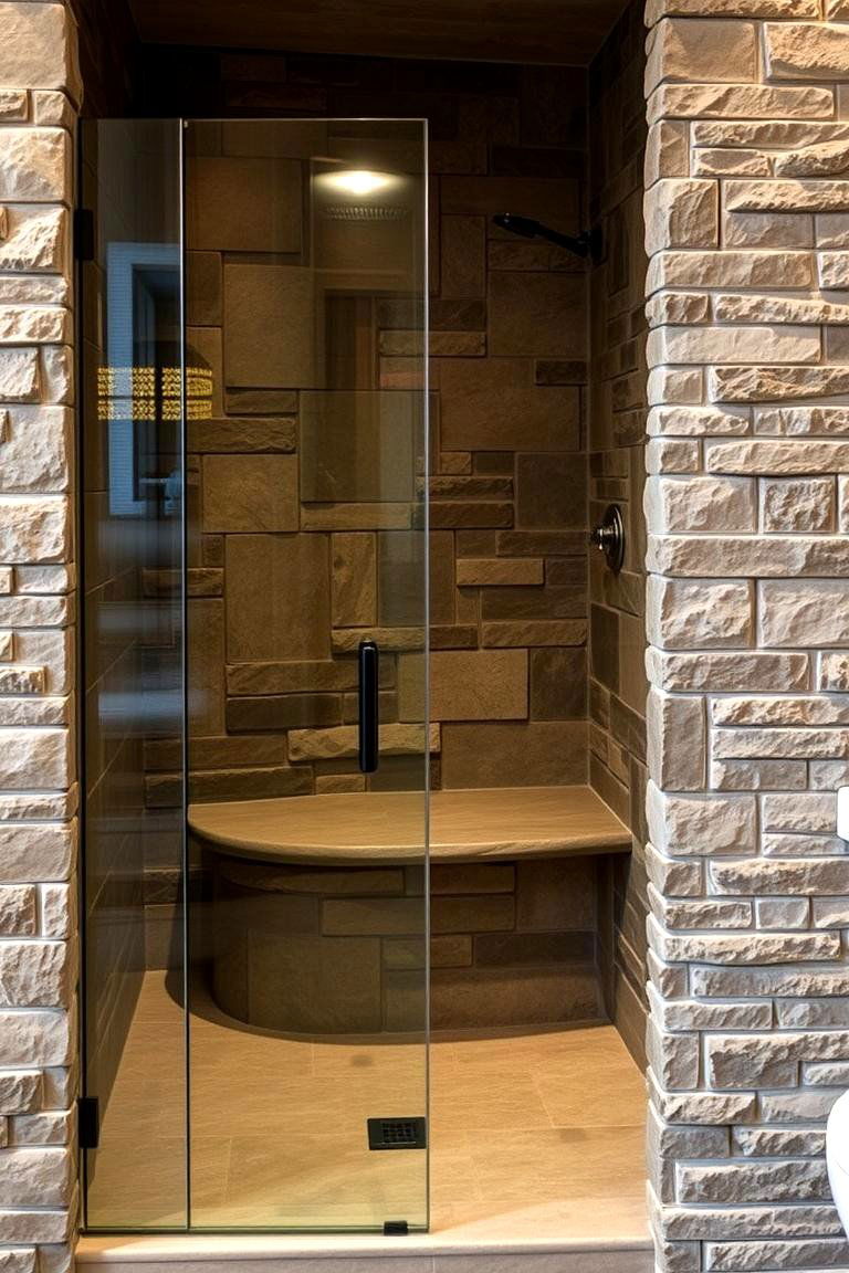 Stone Accented Walk In Shower - 24 Walk in Shower Ideas With Bench