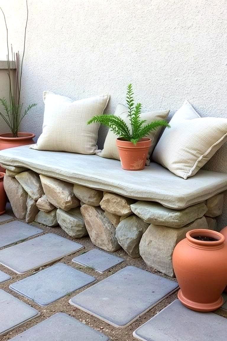 Stone Bench Seating - 24 Rustic Patio Ideas