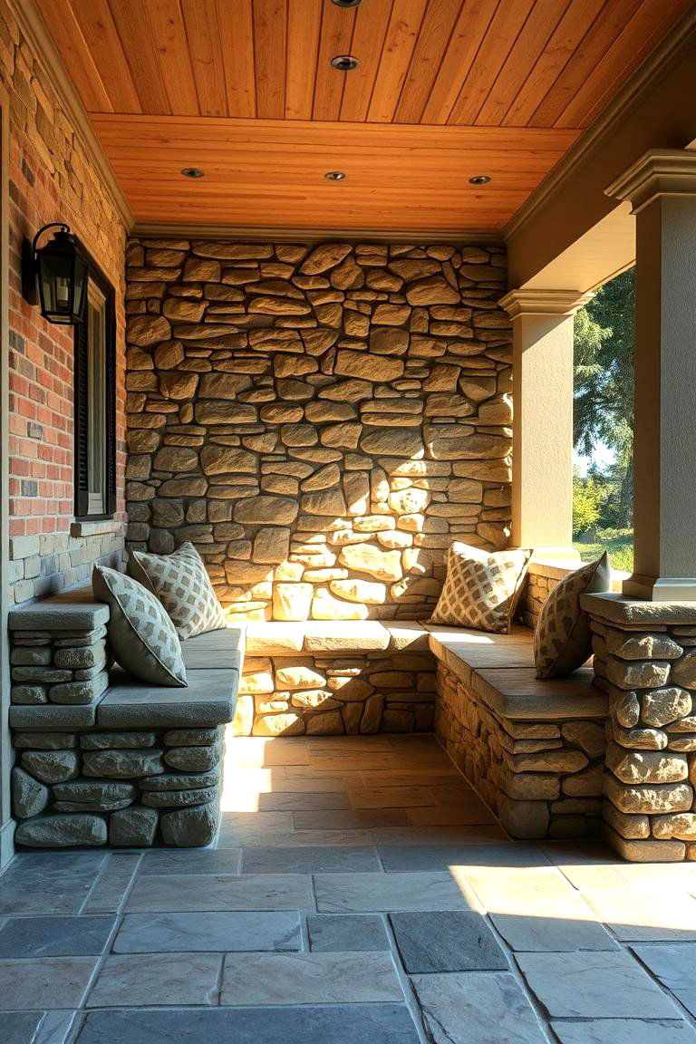 Stone Bench Seating - 24 Stone Porch Ideas