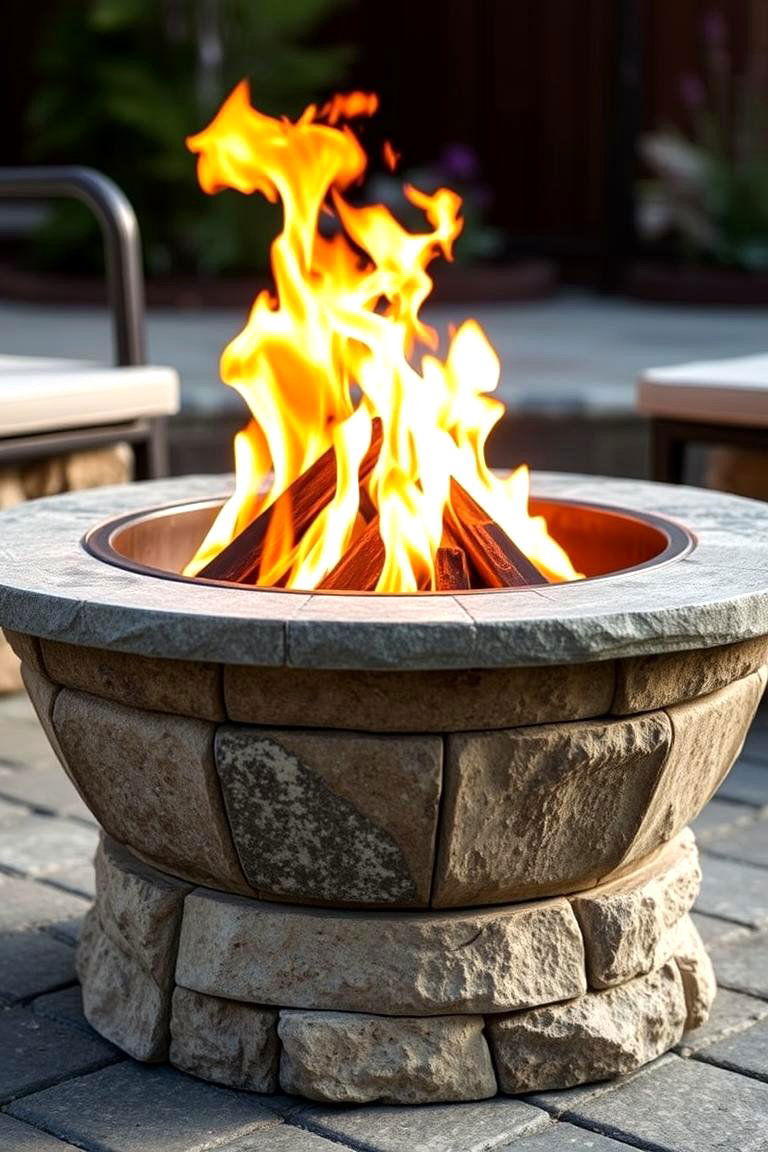 Stone Fire Pit with Steel Insert - 24 Stone Fire Pit Ideas