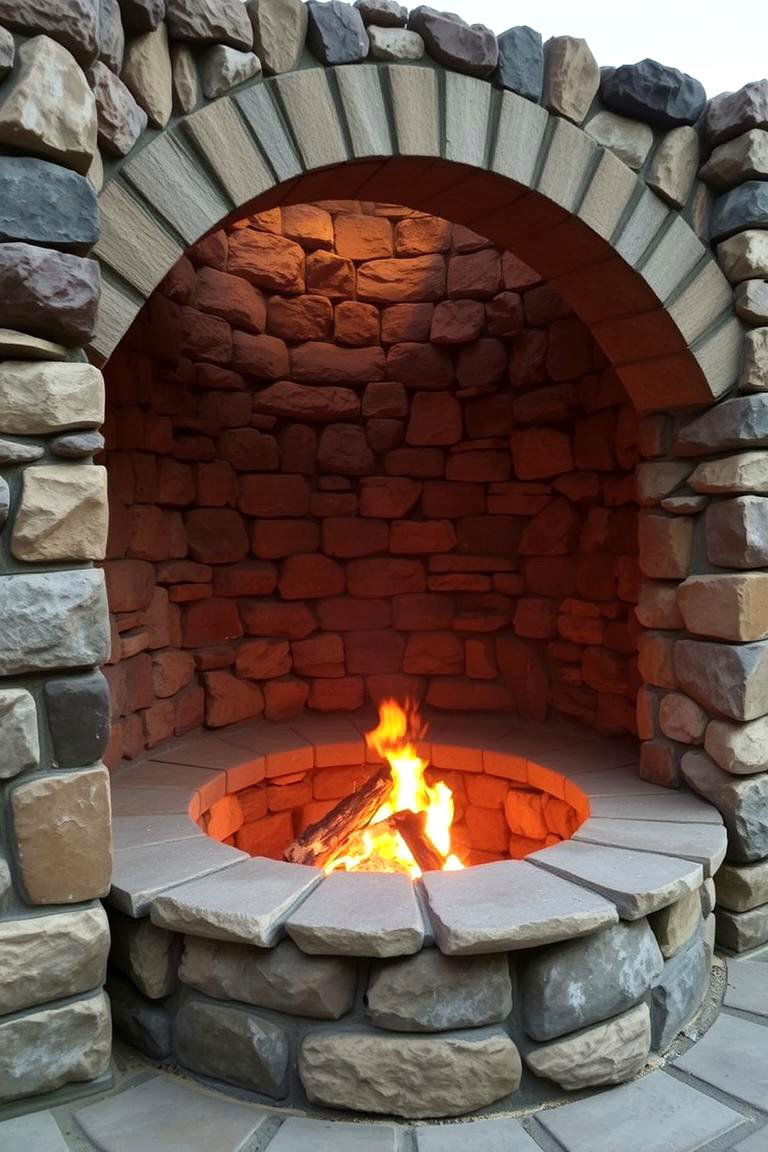 Stone Fire Pit with Tall Stone Walls - 24 Stone Fire Pit Ideas