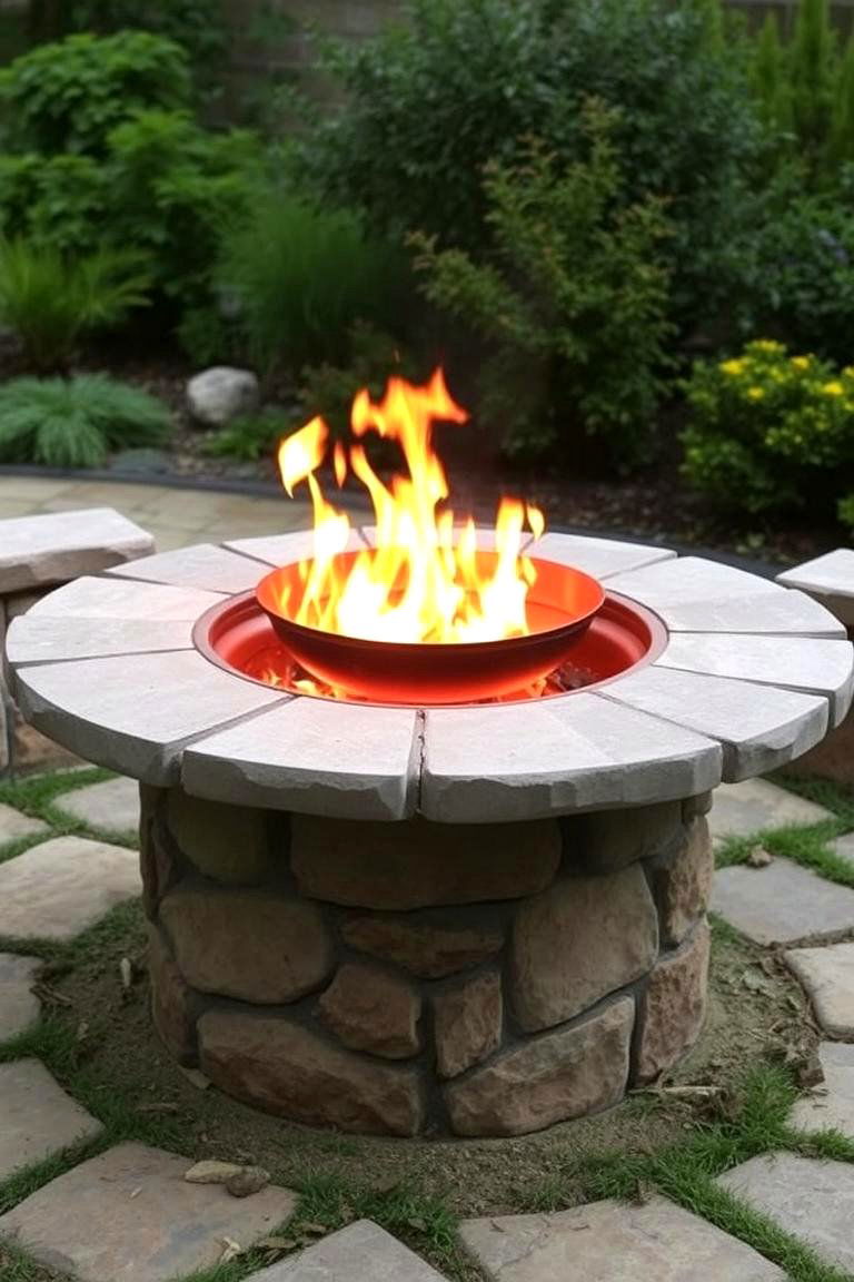 Stone Fire Pit with a Copper Bowl - 24 Stone Fire Pit Ideas