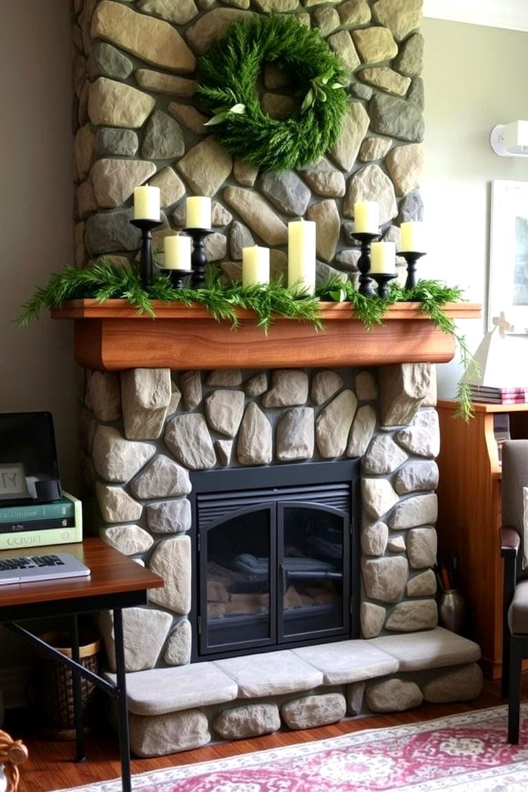 Stone Fireplace Decorative - 24 Rustic Home Office Ideas