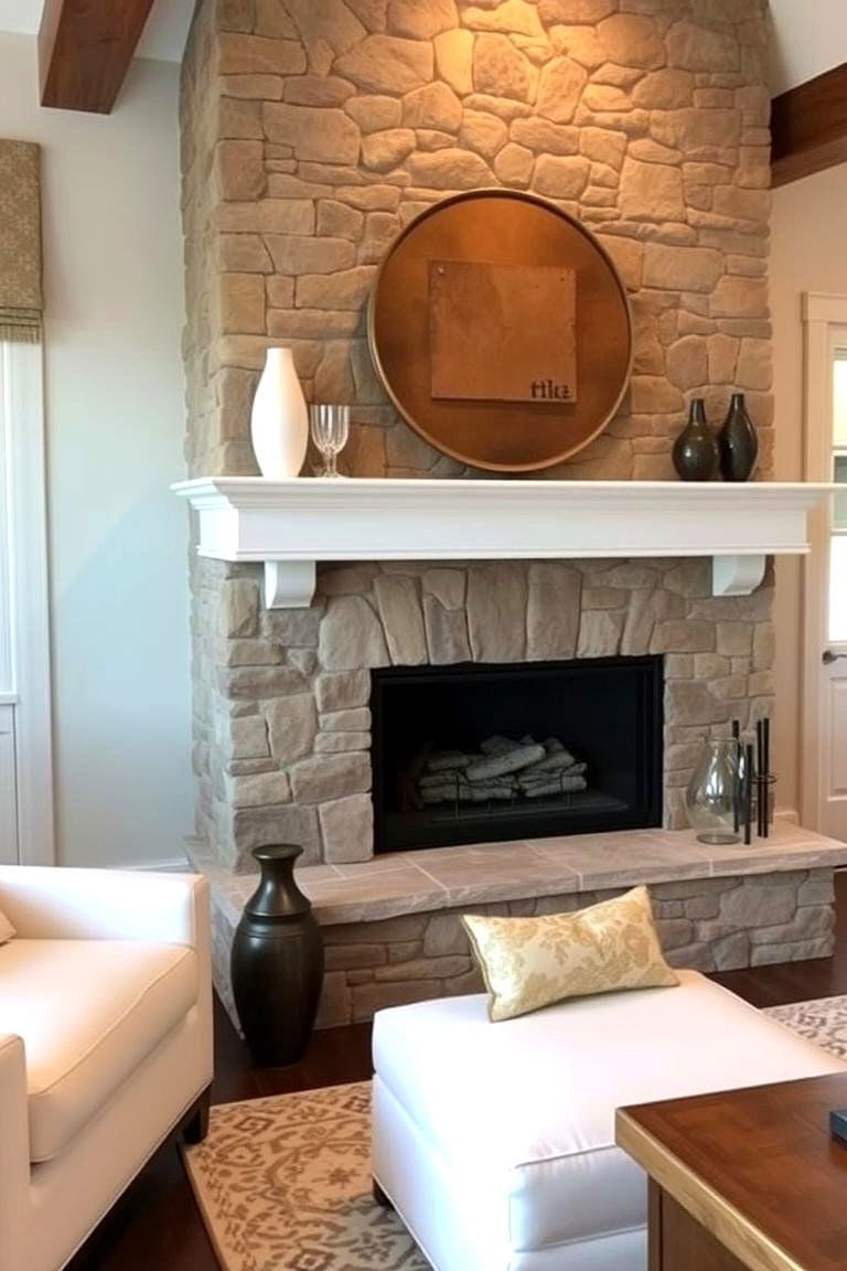 Stone Fireplace with Modern Touches - 24 French Country Fireplace Ideas