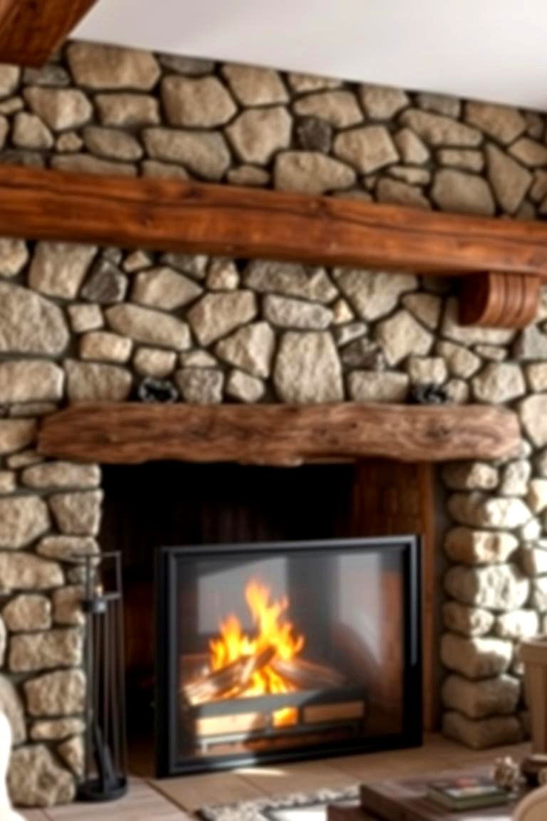 Stone Fireplace with a Rough Textured Look - 24 Farmhouse Fireplace Ideas