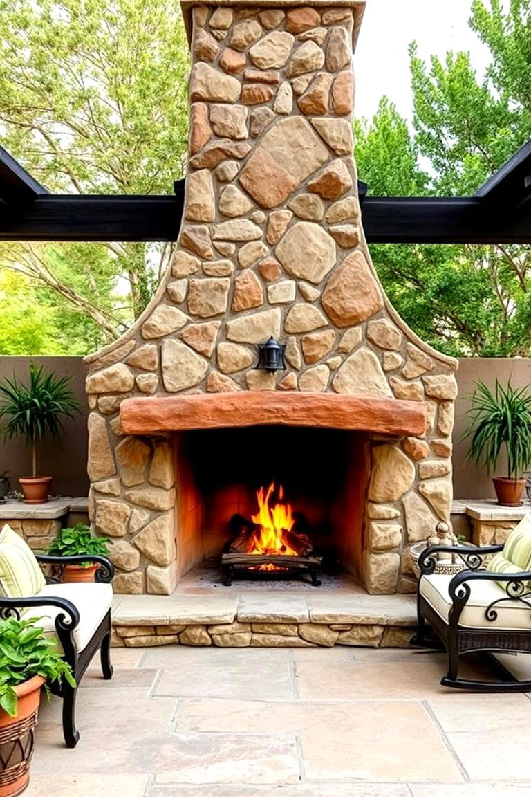 Stone Fireplace - 24 Mediterranean Patio Ideas