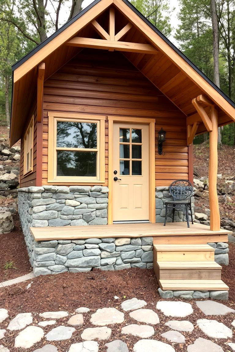 Stone Foundation Accents - 24 Rustic Tiny House Ideas