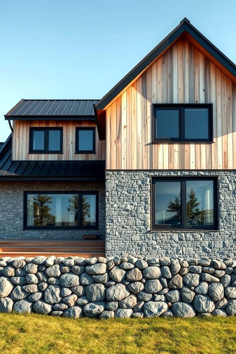 Stone Foundation with Timber Upper Level - 24 Scandinavian House Exterior Ideas