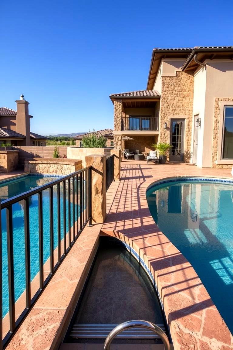 Stone Inlay Railing Design - 24 Pool Deck Railing Ideas