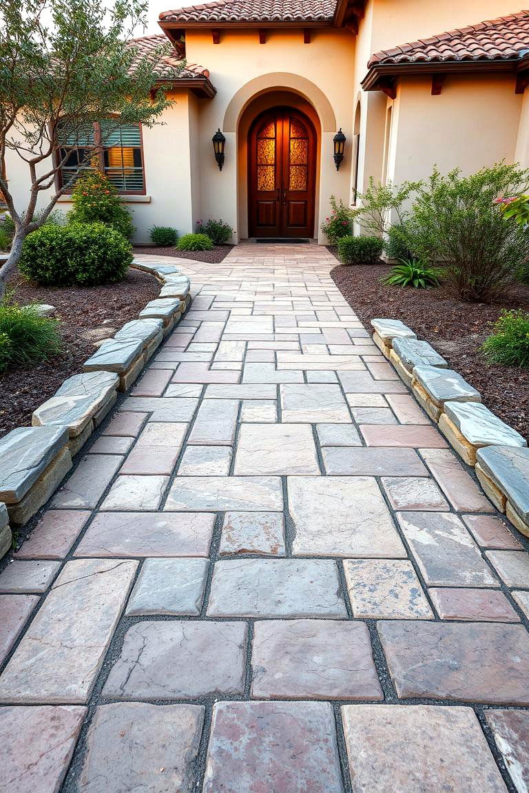 Stone Pathway Elegance - 24 spanish style home exterior ideas