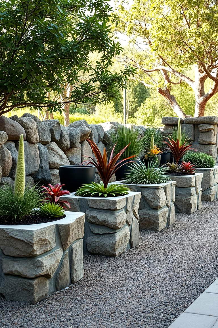 Stone Planters as Barriers - 24 Ideas Cheap Ways to Block Neighbors View