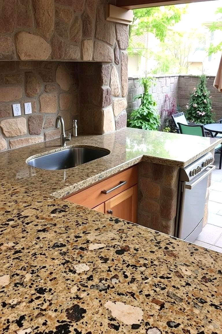 Stone Slab Countertops - 24 Rustic Outdoor Kitchen Ideas