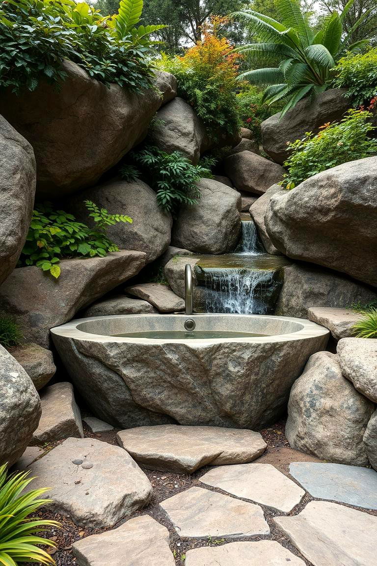 Stone Surrounded Sanctuary - 24 Outdoor Bathtub Ideas