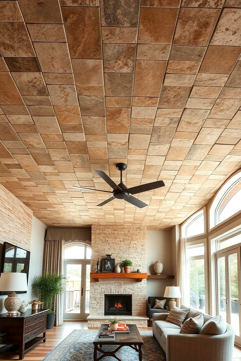Stone Veneer Ceiling - 24 Rustic Ceiling Ideas