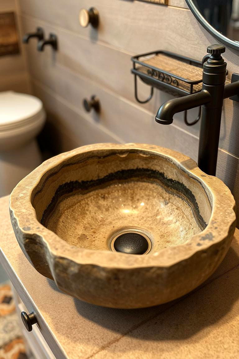 Stone Vessel Sink - 24 Rustic Bathroom Ideas