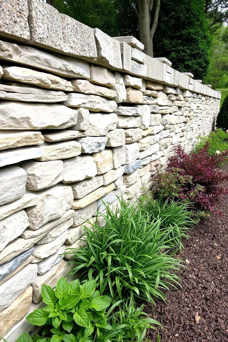 Stone Wall Fence with Greenery - 24 Stone Wall Ideas