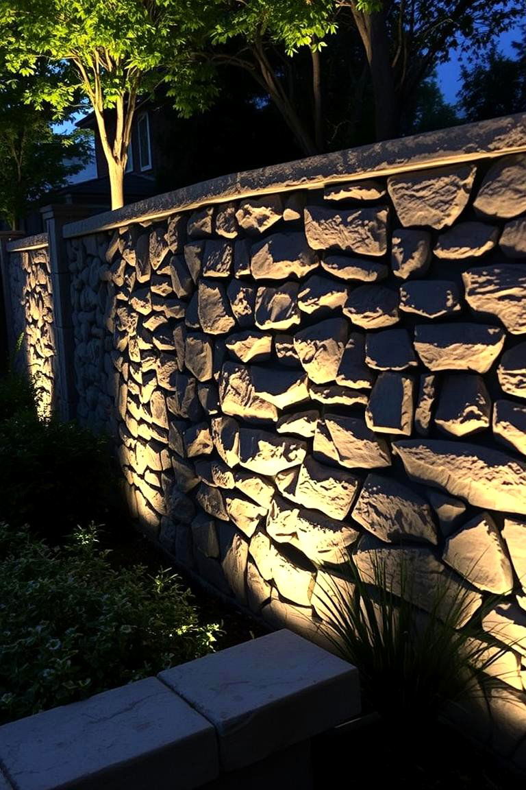 Stone Wall with Built in Lighting - 24 Stone Wall Ideas