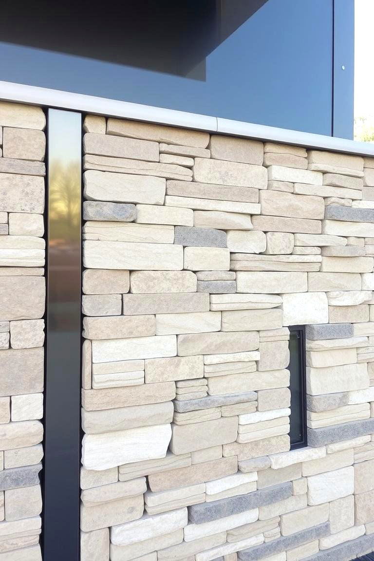 Stone Wall with Metal Inserts - 24 Stone Wall Ideas
