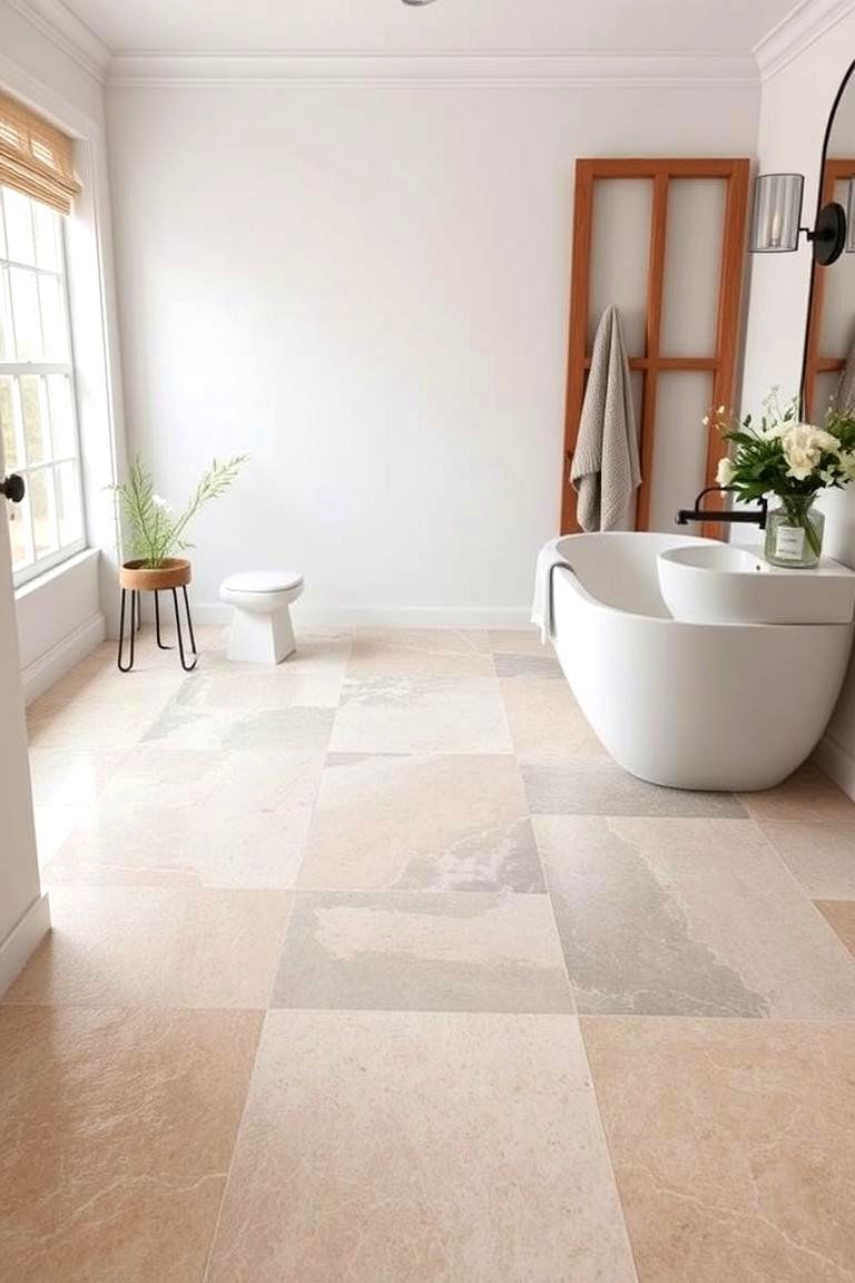 Stone and Concrete Flooring - 24 Modern Farmhouse Bathroom Ideas