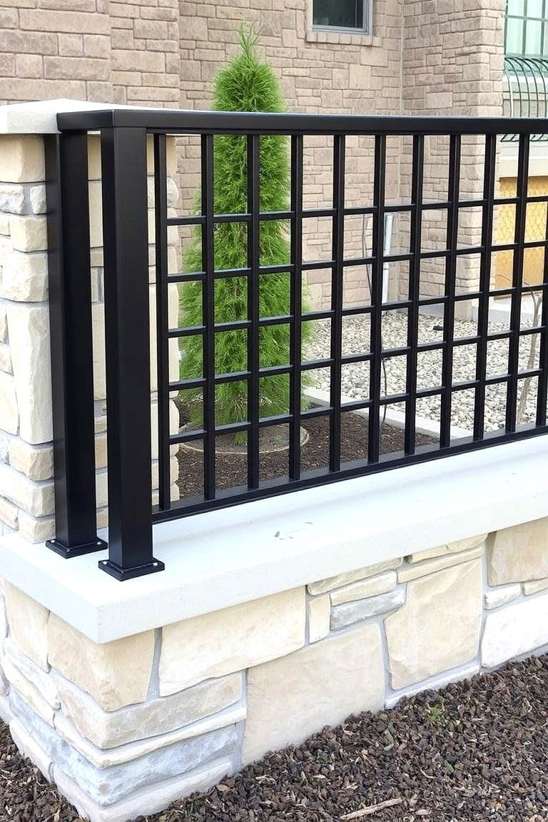 Stone and Metal Railing for an Industrial Look - 24 Deck Railing Ideas