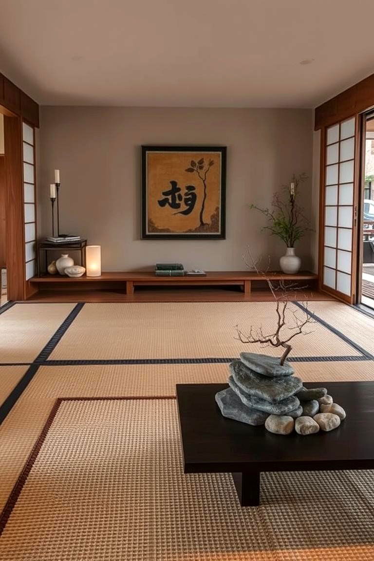 Stone and Rock Grounding - 24 Japanese Style Living Room Ideas
