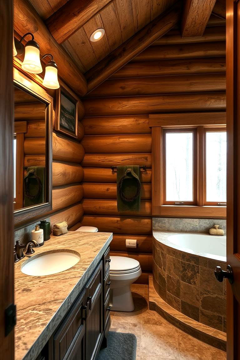 Stone and Timber Fusion Bathroom - 24 Log Cabin Bathroom Ideas