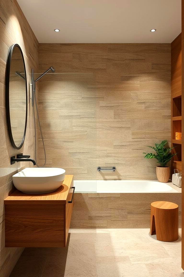Stone and Wood Blend Elements - 24 Stone Bathroom Ideas