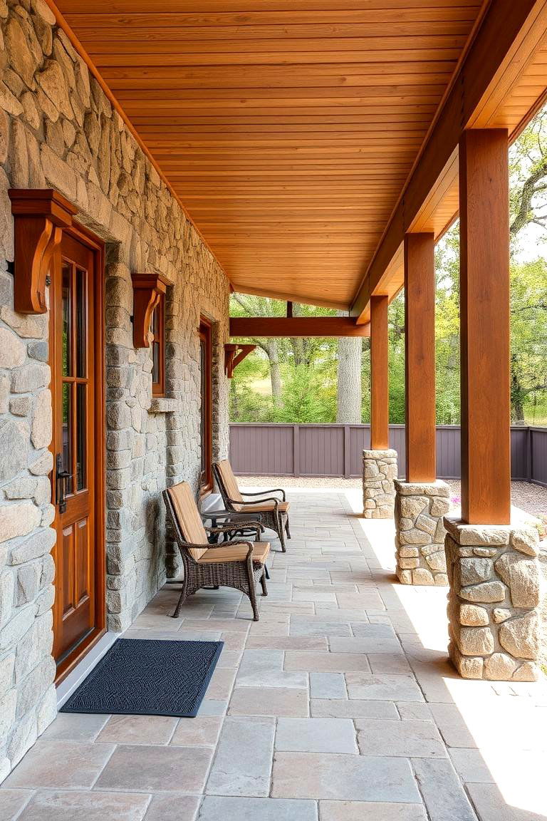 Stone and Wood Blend - 24 Stone Porch Ideas