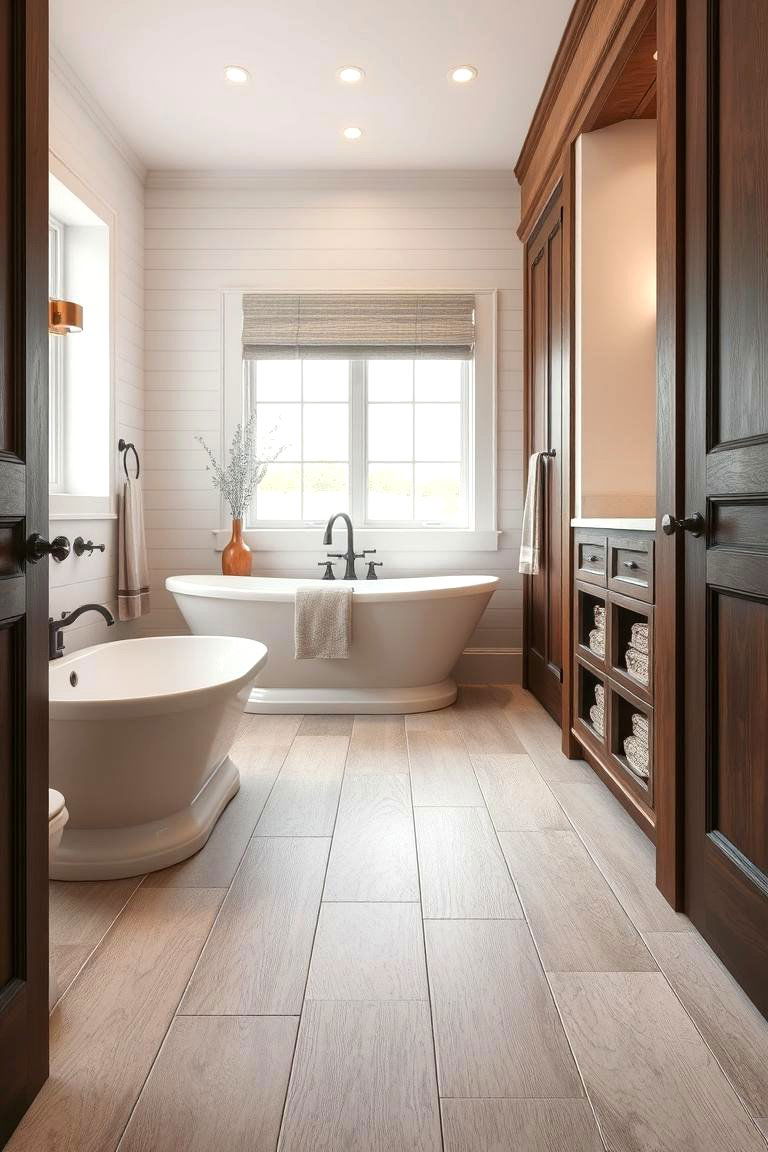 Stone or Ceramic Flooring for Durability - 24 Farmhouse Bathroom Ideas
