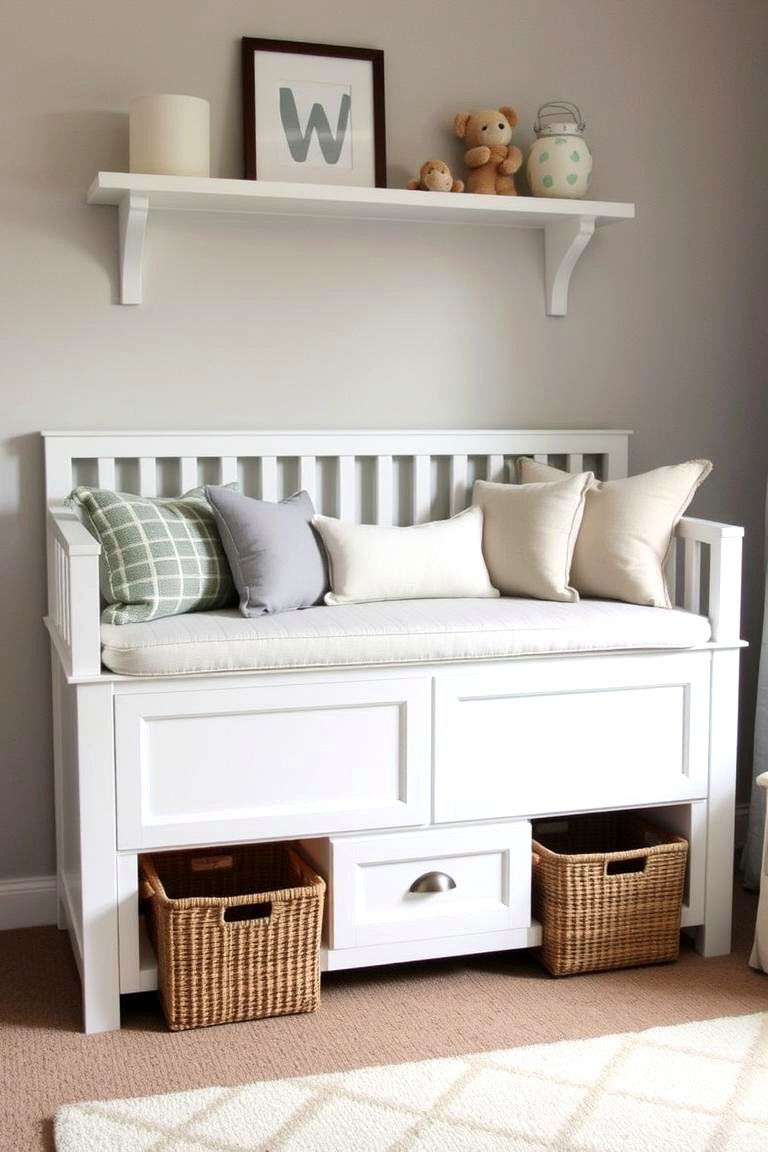 Storage Bench with Cushioned Top - 24 Nursery Storage Ideas