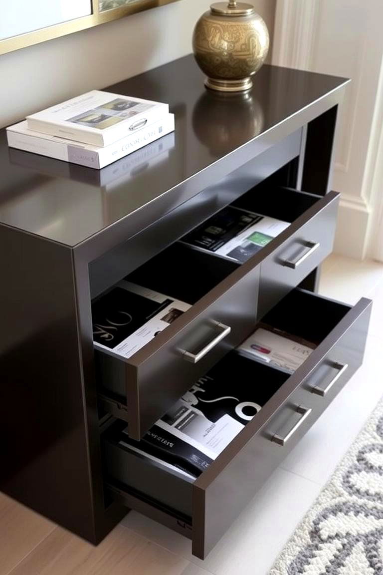 Storage Console with Hidden Drawers - 24 Entryway Storage Ideas