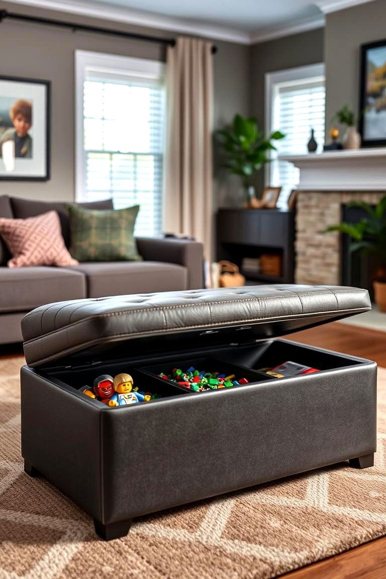 Storage Ottoman with Hidden Compartments - 24 Lego Storage Ideas