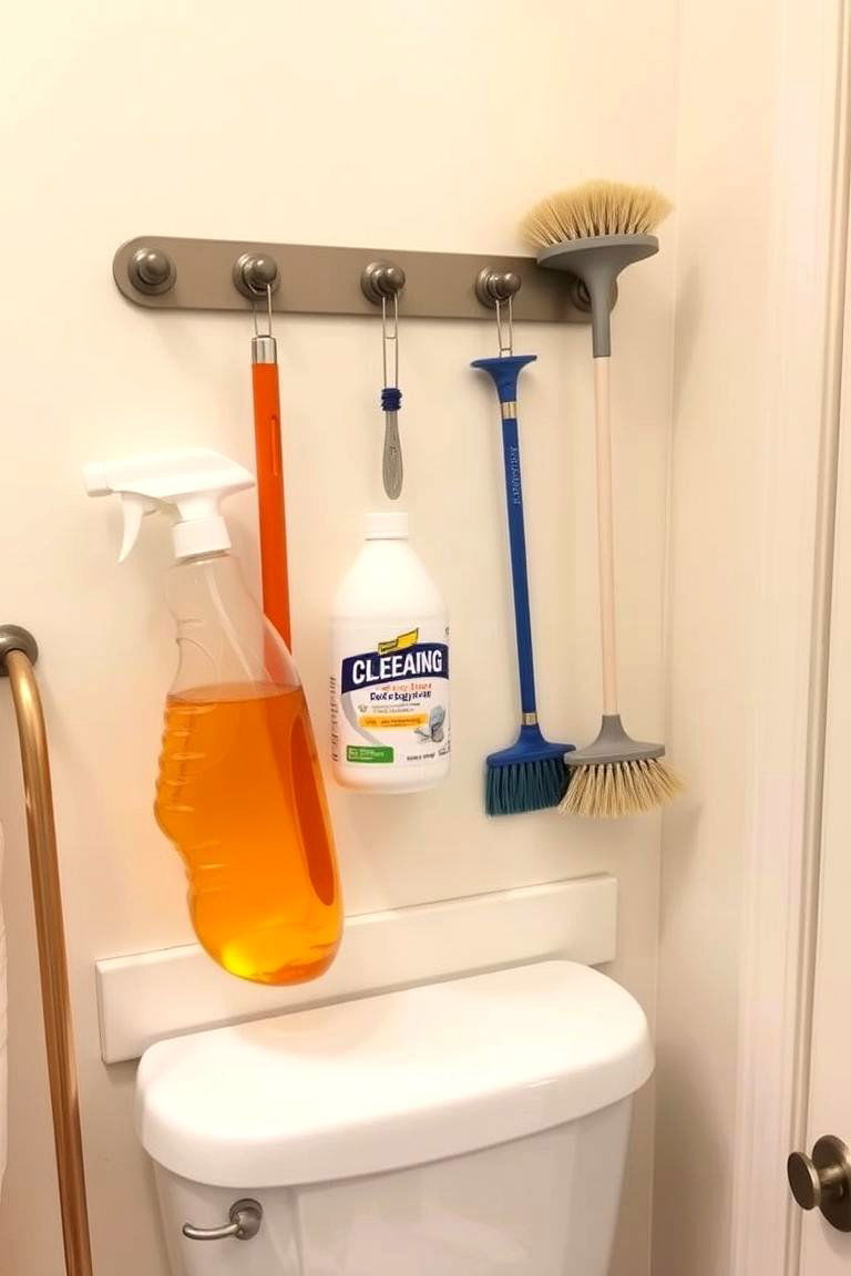 Store Bathroom Cleaners on Wall Hooks - 24 Bathroom Organization Ideas