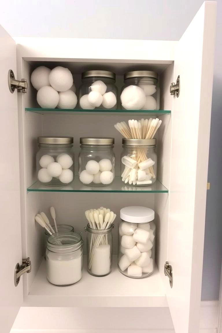 Store Extra Bathroom Accessories in Clear Jars - 24 Bathroom Cabinet Organization Ideas